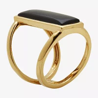 Womens Genuine Black Onyx 18K Gold Over Silver Rectangular Cocktail Ring