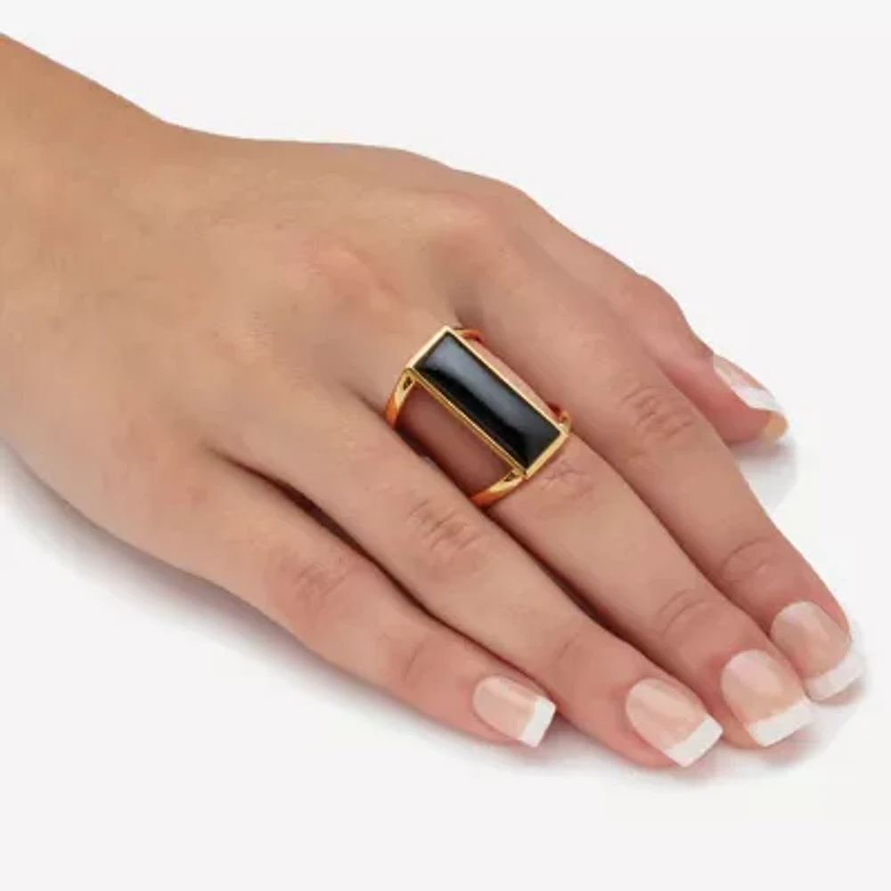 Womens Genuine Black Onyx 18K Gold Over Silver Rectangular Cocktail Ring