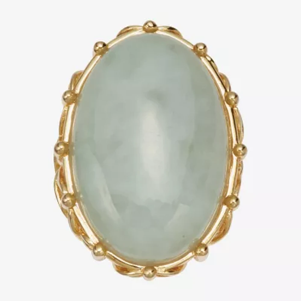 Womens Genuine Green Jade 18K Gold Over Brass Oval Cocktail Ring