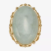 Womens Genuine Green Jade 18K Gold Over Brass Oval Cocktail Ring