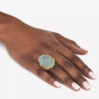 Womens Genuine Green Jade 18K Gold Over Brass Oval Cocktail Ring