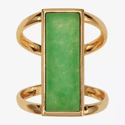 Womens Genuine Onyx or Jade 18K Gold Over Silver Rectangular Cocktail Ring