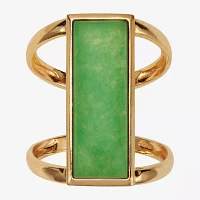 Womens Genuine Onyx or Jade 18K Gold Over Silver Rectangular Cocktail Ring