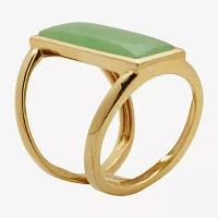 Womens Genuine Onyx or Jade 18K Gold Over Silver Rectangular Cocktail Ring