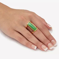 Womens Genuine Onyx or Jade 18K Gold Over Silver Rectangular Cocktail Ring