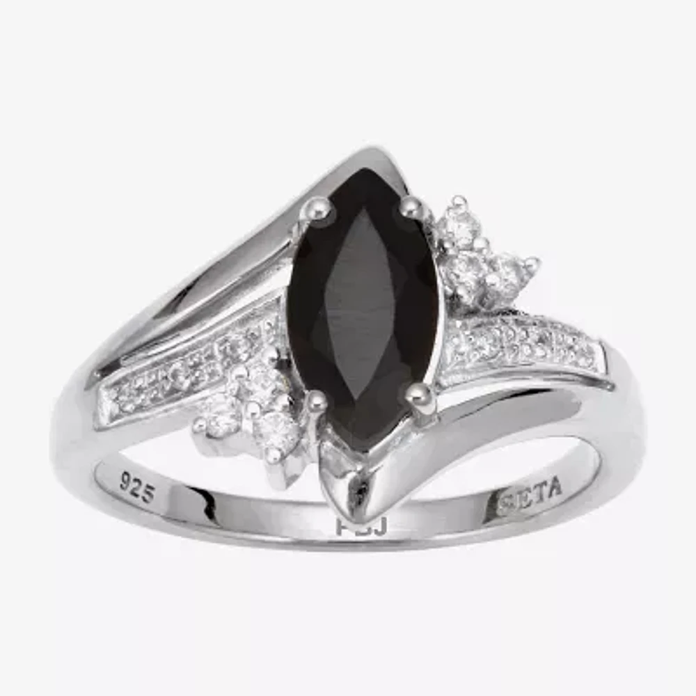 Womens Genuine Black Onyx Sterling Silver Marquise Cocktail Ring