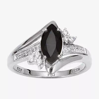 Womens Genuine Black Onyx Sterling Silver Marquise Cocktail Ring