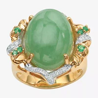 Womens Genuine Green Jade 14K Gold Over Silver Cocktail Ring