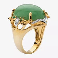 Womens Genuine Green Jade 14K Gold Over Silver Cocktail Ring