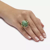 Womens Genuine Green Jade 14K Gold Over Silver Cocktail Ring