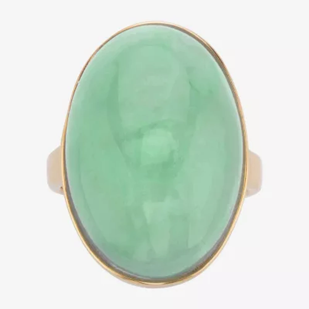 Womens Genuine Green Jade 14K Gold Over Silver Cocktail Ring