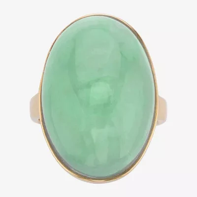 Womens Genuine Green Jade 14K Gold Over Silver Cocktail Ring