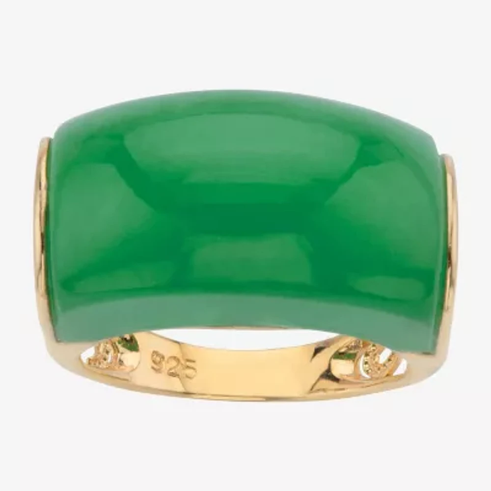 3MM Genuine Green Jade 14K Gold Over Silver Band