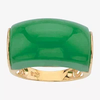 3MM Genuine Green Jade 14K Gold Over Silver Band