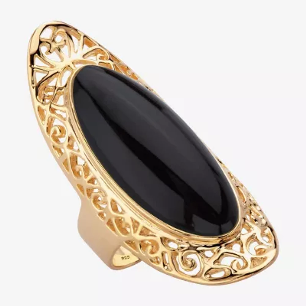 Womens Genuine Jade 14K Gold Over Silver Cocktail Ring