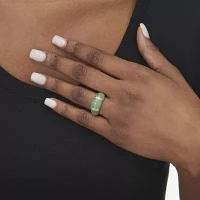 3MM Genuine Green Jade 14K Gold Over Silver Band