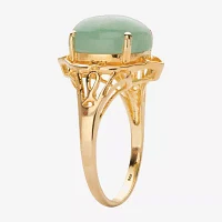 Womens Genuine Green Jade 14K Gold Over Silver Cocktail Ring