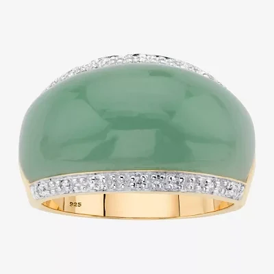 3MM Genuine Green Jade 14K Gold Over Silver Band