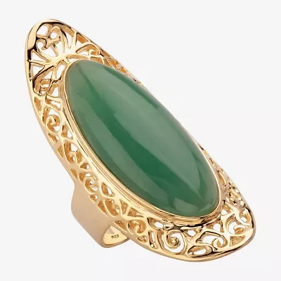 Womens Genuine Green Jade 14K Gold Over Silver Cocktail Ring