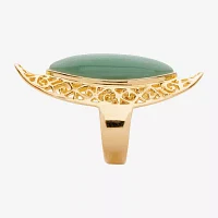 Womens Genuine Green Jade 14K Gold Over Silver Cocktail Ring