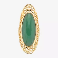 Womens Genuine Green Jade 14K Gold Over Silver Cocktail Ring