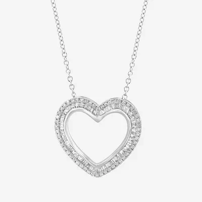 Effy  Womens 3/8 CT. T.W. Natural White Diamond 14K White Gold Heart Pendant Necklace