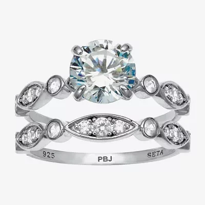 Diamonart Womens 2 1/2 CT. T.W. White Cubic Zirconia Platinum Over Silver Round Bridal Set