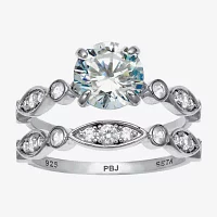 Diamonart Womens 2 1/2 CT. T.W. White Cubic Zirconia Platinum Over Silver Round Bridal Set