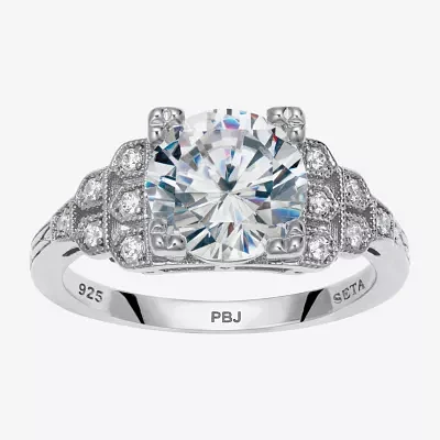 Diamonart Womens 3 CT. T.W. White Cubic Zirconia Platinum Over Silver Round Engagement Ring