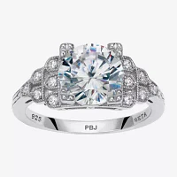 Diamonart Womens 3 CT. T.W. White Cubic Zirconia Platinum Over Silver Round Engagement Ring