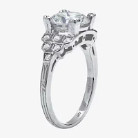 Diamonart Womens 3 CT. T.W. White Cubic Zirconia Platinum Over Silver Round Engagement Ring