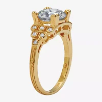 Diamonart Womens 3 CT. T.W. White Cubic Zirconia 14K Gold Over Silver Round Engagement Ring