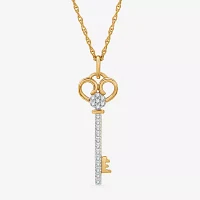 Diamond Blossom 1/10 CT.T.W. Natural Diamond 14K Yellow Gold Over Sterling SIlver Pendant Key Necklace