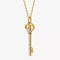 Diamond Blossom 1/10 CT.T.W. Natural Diamond 14K Yellow Gold Over Sterling SIlver Pendant Key Necklace