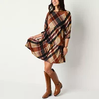 Jessica Howard Womens 3/4 Sleeve Plaid Babydoll Dress