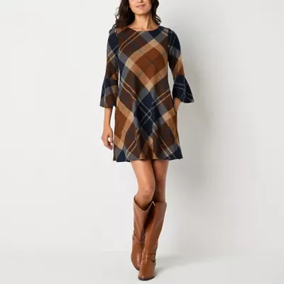 Jessica Howard Womens 3/4 Sleeve Plaid Shift Dress