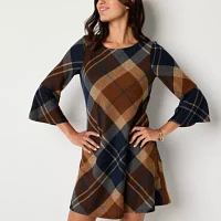 Jessica Howard Womens 3/4 Sleeve Plaid Shift Dress