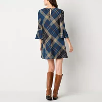 Jessica Howard Womens 3/4 Sleeve Plaid Shift Dress