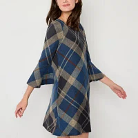 Jessica Howard Womens 3/4 Sleeve Plaid Shift Dress