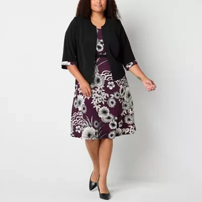 Studio 1 Womens Floral Midi Jacket Dress Plus