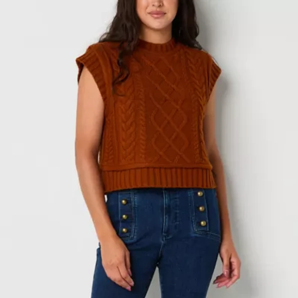 Ryegrass Womens Sleeveless Cable Knit Pullover Sweater