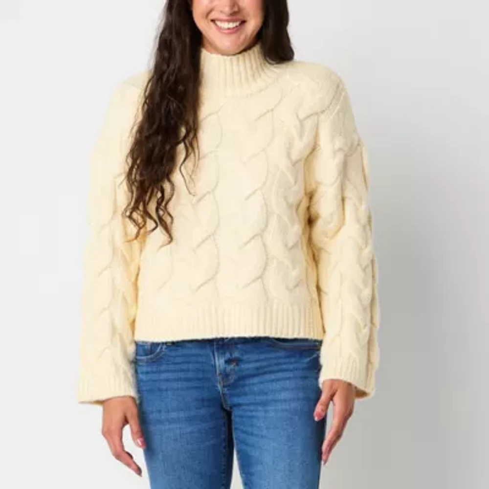 a.n.a Womens Mock Neck Long Sleeve Cable Knit Pullover Sweater