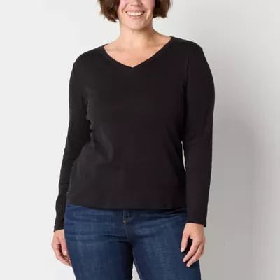 Liz Claiborne Womens V Neck Long Sleeve T-Shirt