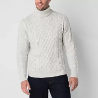 mutual weave Cable Sweater Mens Turtleneck Long Sleeve Pullover