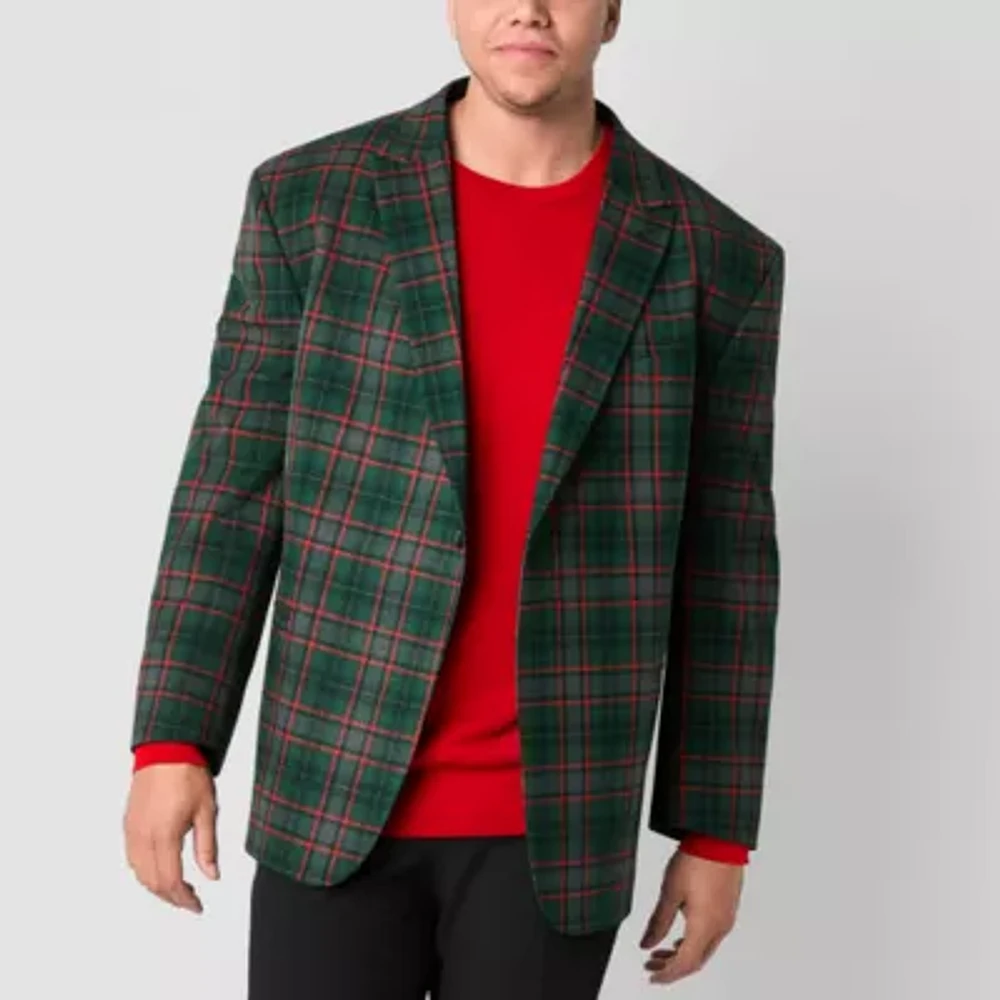 J. Ferrar Mens Big and Tall Plaid Stretch Fabric Classic Fit Sport Coat