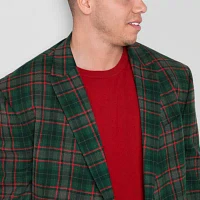 J. Ferrar Mens Big and Tall Plaid Stretch Fabric Classic Fit Sport Coat