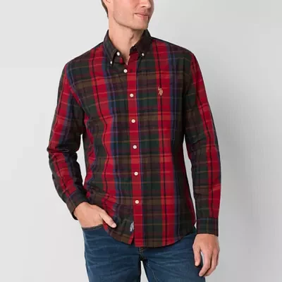 U.S. Polo Assn. Cotton Poplin Mens Classic Fit Long Sleeve Plaid Button-Down Shirt