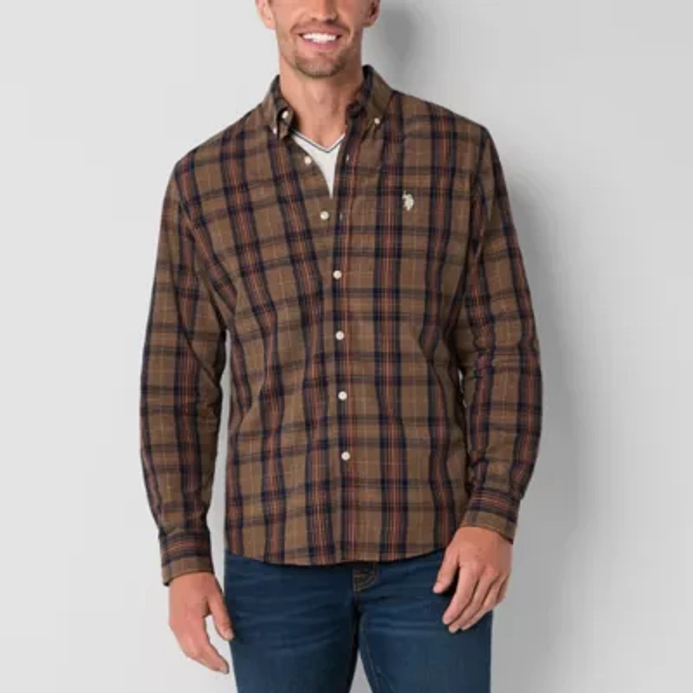 U.S. Polo Assn. Stretch Poplin Heather Mens Classic Fit Long Sleeve Plaid Button-Down Shirt