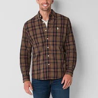 U.S. Polo Assn. Stretch Poplin Heather Mens Classic Fit Long Sleeve Plaid Button-Down Shirt