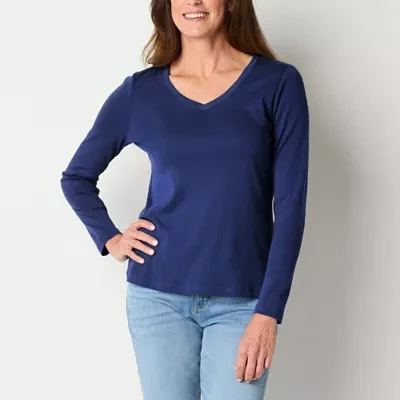 St. John's Bay Womens V Neck Long Sleeve T-Shirt